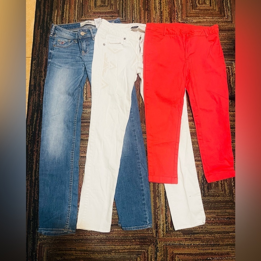 Set Of 3 Capri Pants Am.Eagle 0 Hollister 1S W25 L31 Jades M Red Blue ivory